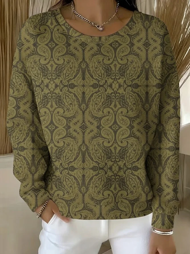 Women Abstract Crew Neck Printing Casual Spring/Fall Long Sleeve Sweatshirt