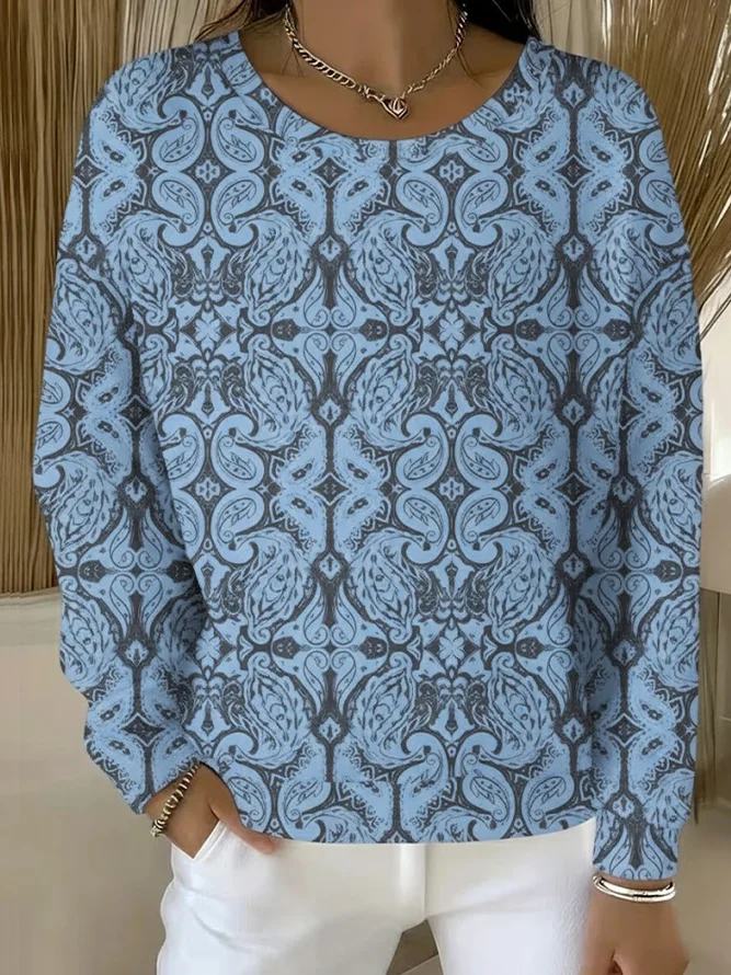 Women Abstract Crew Neck Printing Casual Spring/Fall Long Sleeve Sweatshirt