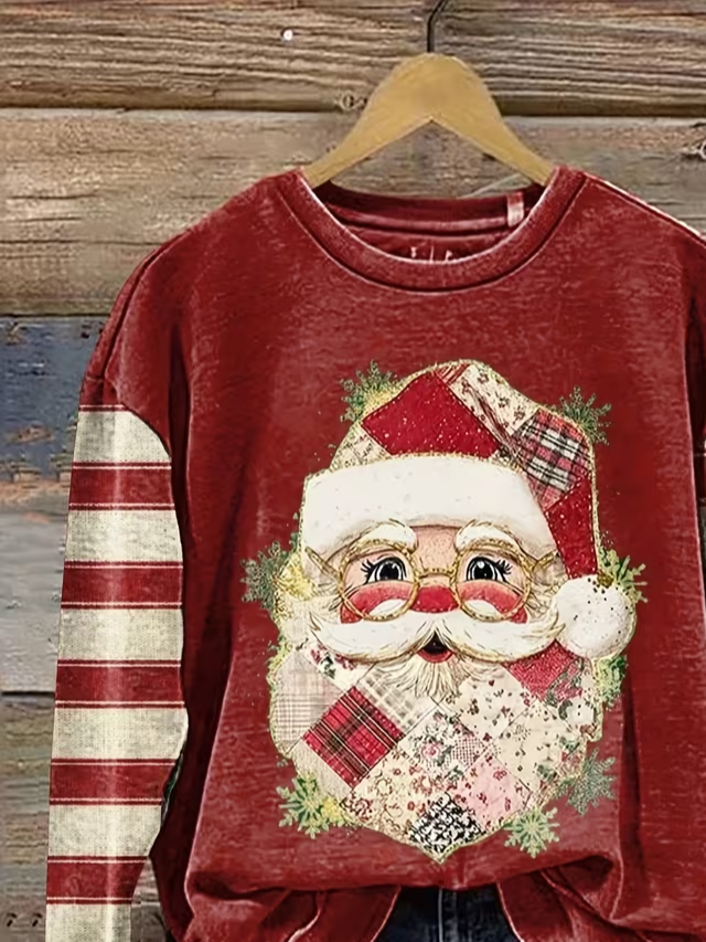 Women Striped Crew Neck Printing Casual Spring/Fall Long Sleeve Sweatshirt