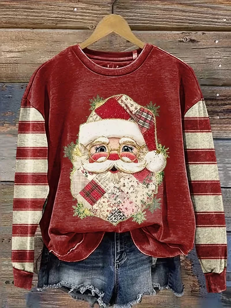 Women Striped Crew Neck Printing Casual Spring/Fall Long Sleeve Sweatshirt