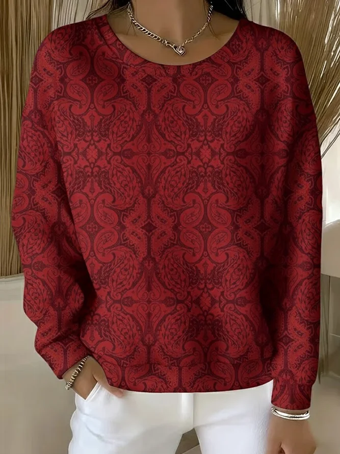 Women Abstract Crew Neck Printing Casual Spring/Fall Long Sleeve Sweatshirt