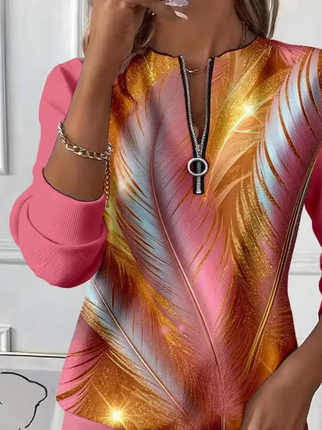 Women Abstract Crew Neck Printing Casual Spring/Fall Long Sleeve Sweatshirt