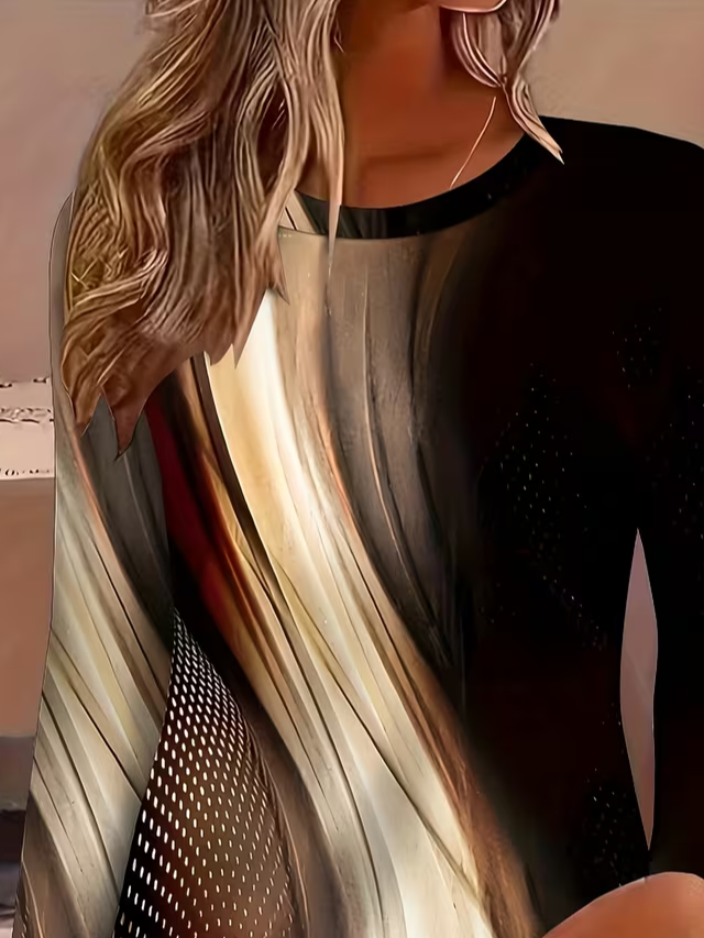 Women Abstract Long Sleeve Tee T-shirt Crew Neck Printing Casual Spring/Fall Graphic Tee Top