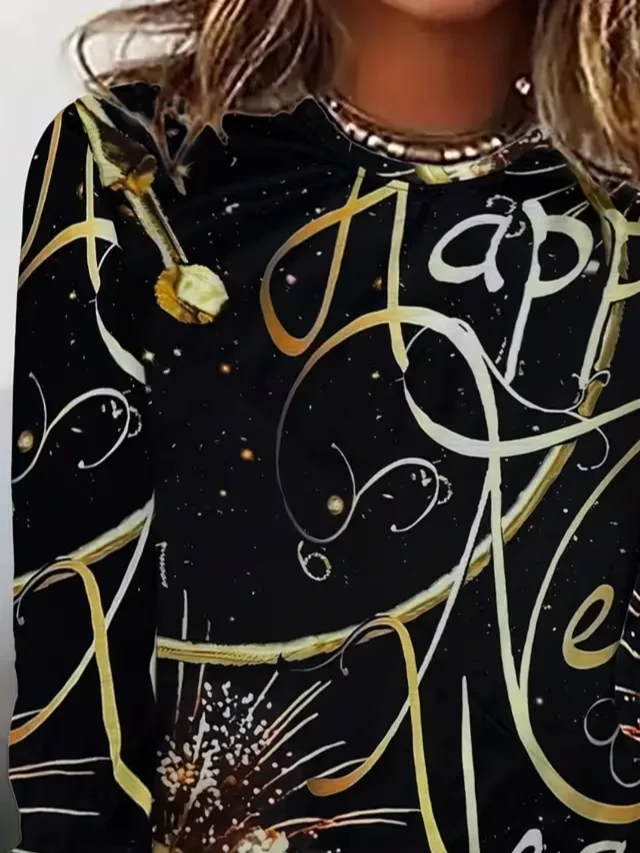 Women Text Letters Long Sleeve Tee T-shirt Crew Neck Casual Spring/Fall Tunic Top