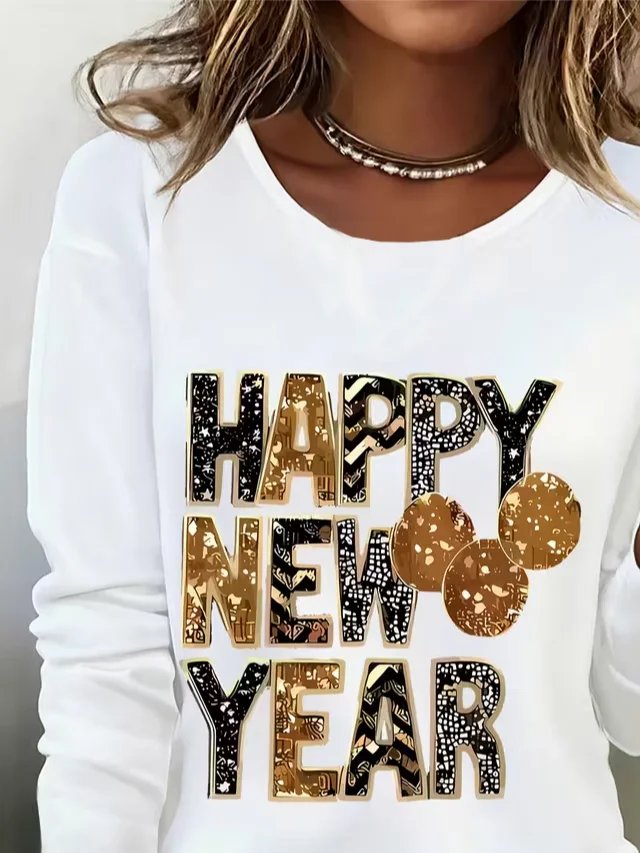 Women Text Letters Long Sleeve Tee T-shirt Crew Neck Casual Spring/Fall Tunic Top