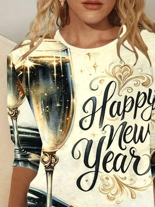 Women Text Letters Long Sleeve Tee T-shirt Crew Neck Casual Spring/Fall Tunic Top