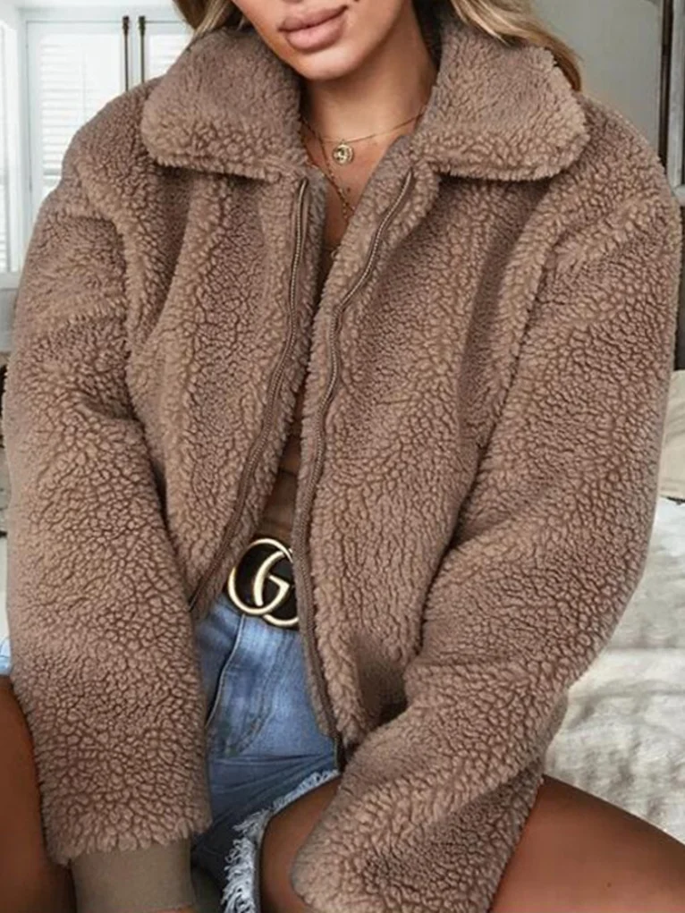 Women Spring/Fall Outerwear Casual Split Joint Plain Long Sleeve Shawl Collar Jacket