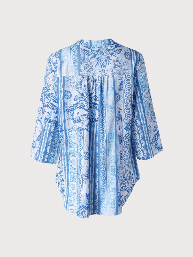 JFN V Neck Tribal Vacation 3/4 Sleeve Boho Blouse