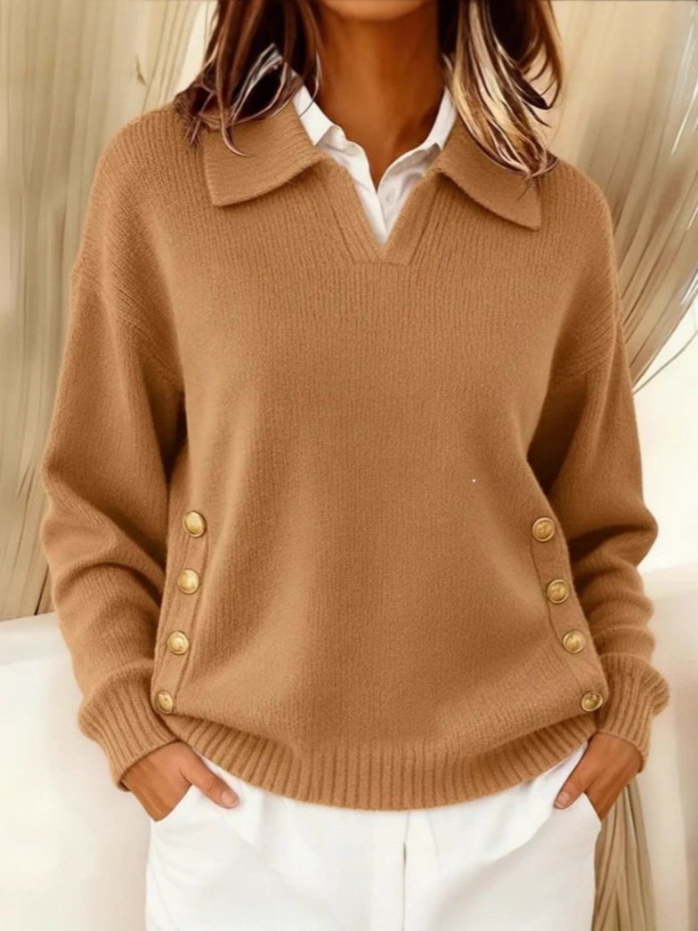 Women Plain Split Joint Winter Street Long Sleeve Shawl Collar Cotton Sweater