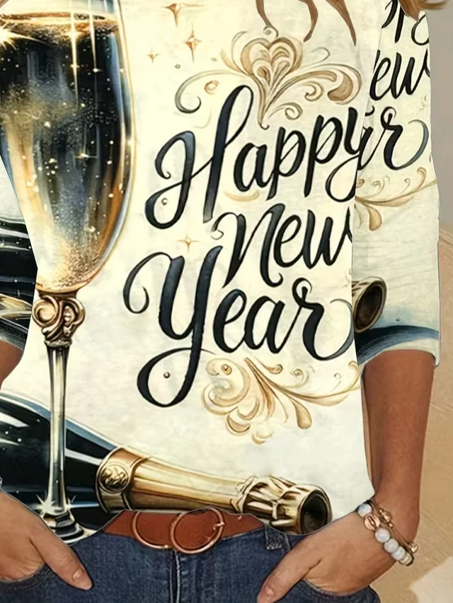 Women Text Letters Long Sleeve Tee T-shirt Crew Neck Casual Spring/Fall Tunic Top