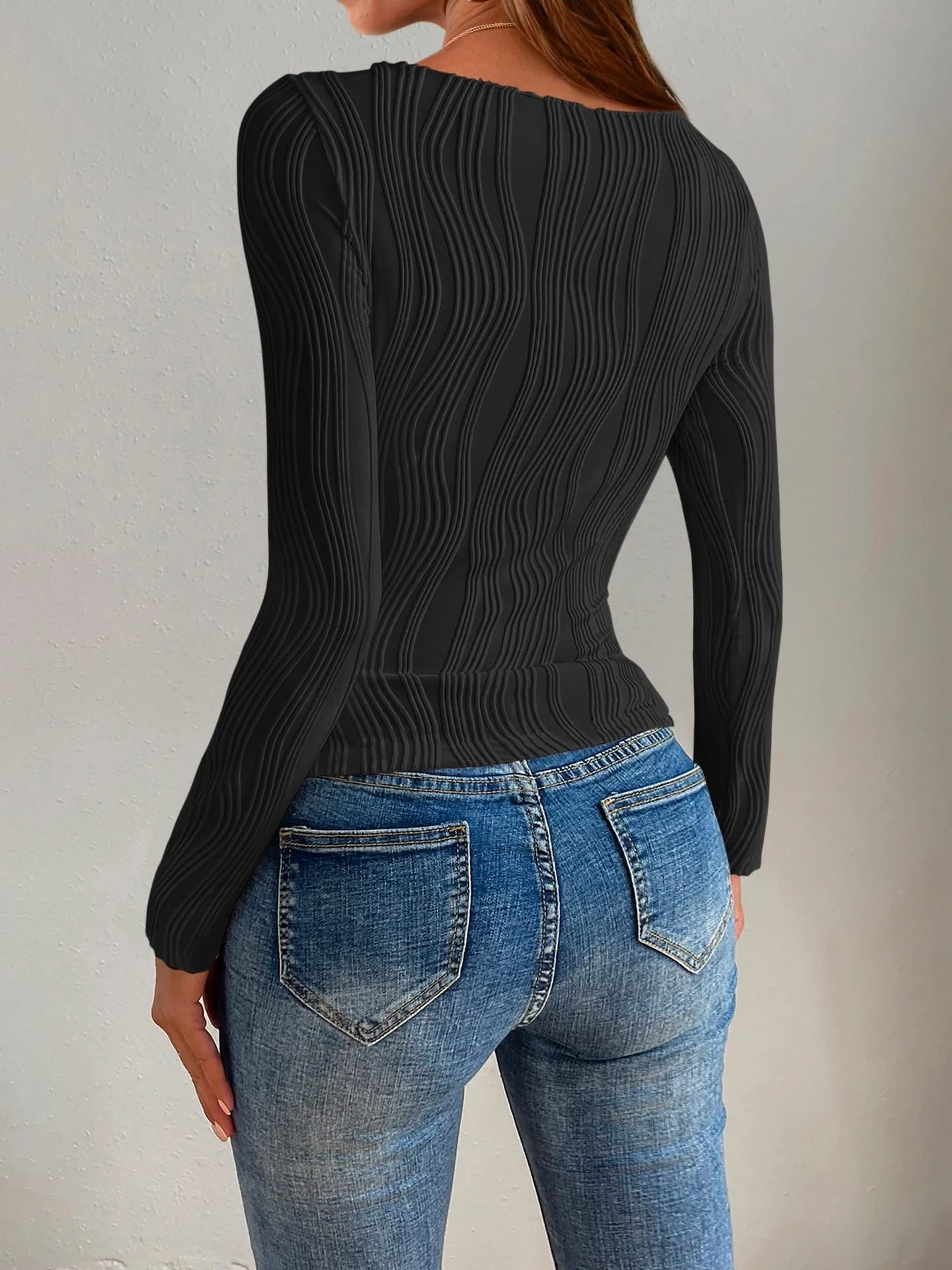 Women Striped Long Sleeve Tee T-shirt Crew Neck Jacquard Casual Spring/Fall Top