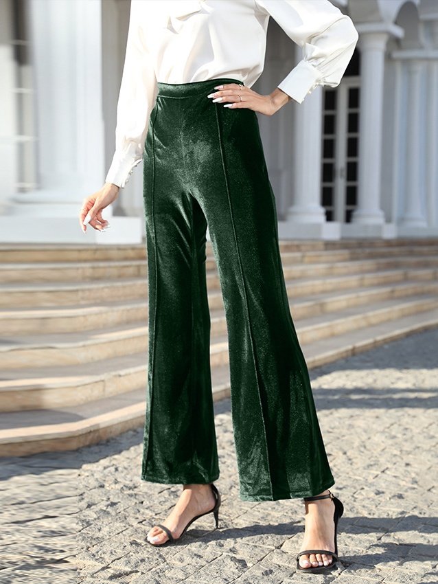 Women Plain Long Elastic Waist Pants Vintage Spring/Fall Trousers