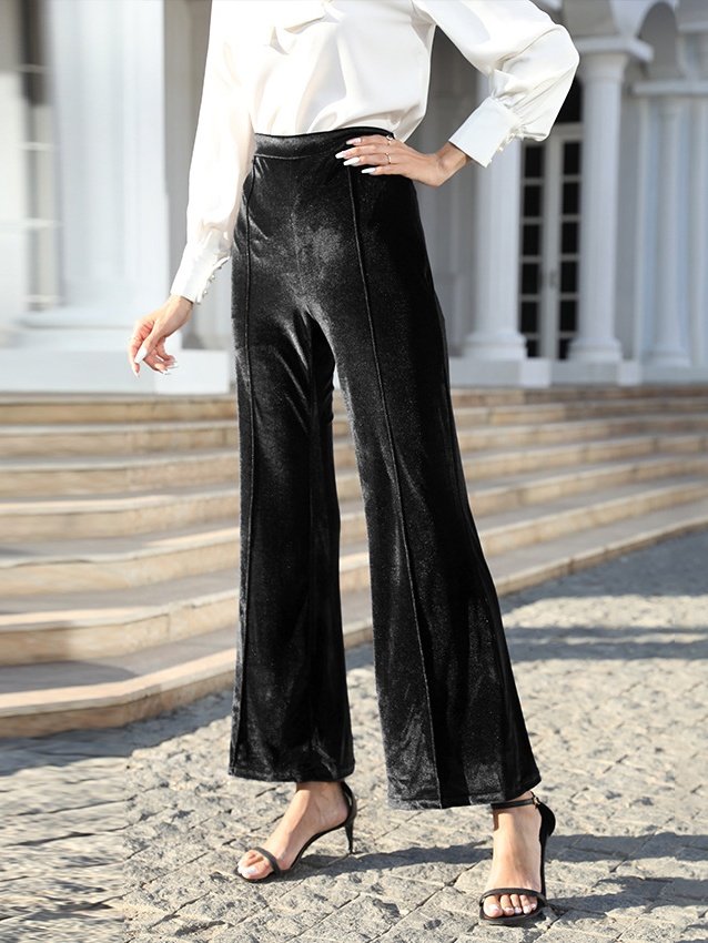Women Plain Long Elastic Waist Pants Vintage Spring/Fall Trousers