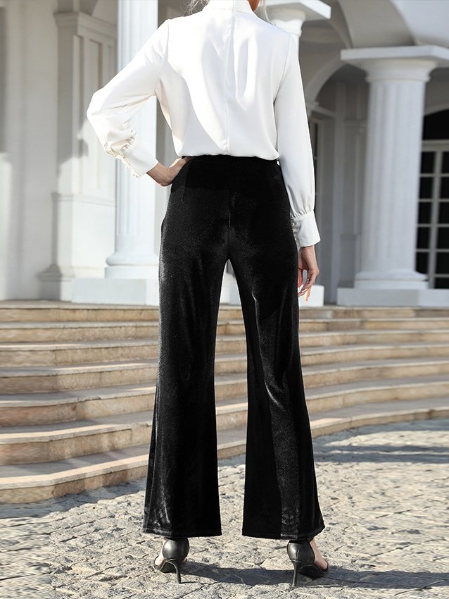 Women Plain Long Elastic Waist Pants Vintage Spring/Fall Trousers
