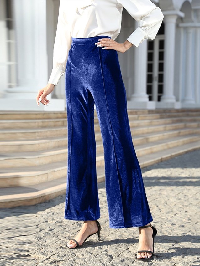 Women Plain Long Elastic Waist Pants Vintage Spring/Fall Trousers