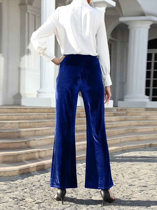 Women Plain Long Elastic Waist Pants Vintage Spring/Fall Trousers