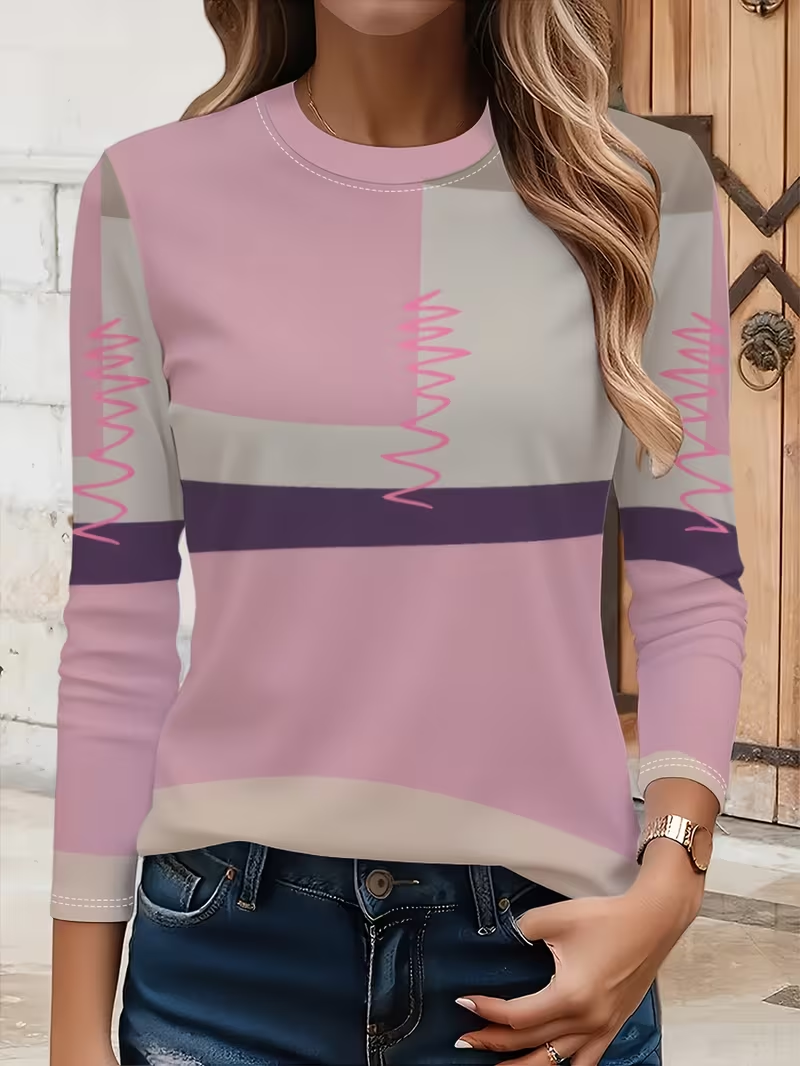Women Abstract Long Sleeve Tee T-shirt Crew Neck Printing Casual Spring/Fall Graphic Tee Top