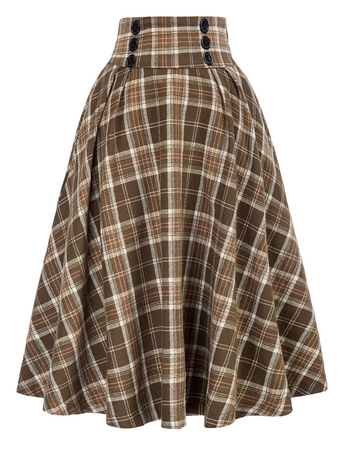 Women Casual Plaid Pleated Spring/Fall Skirt