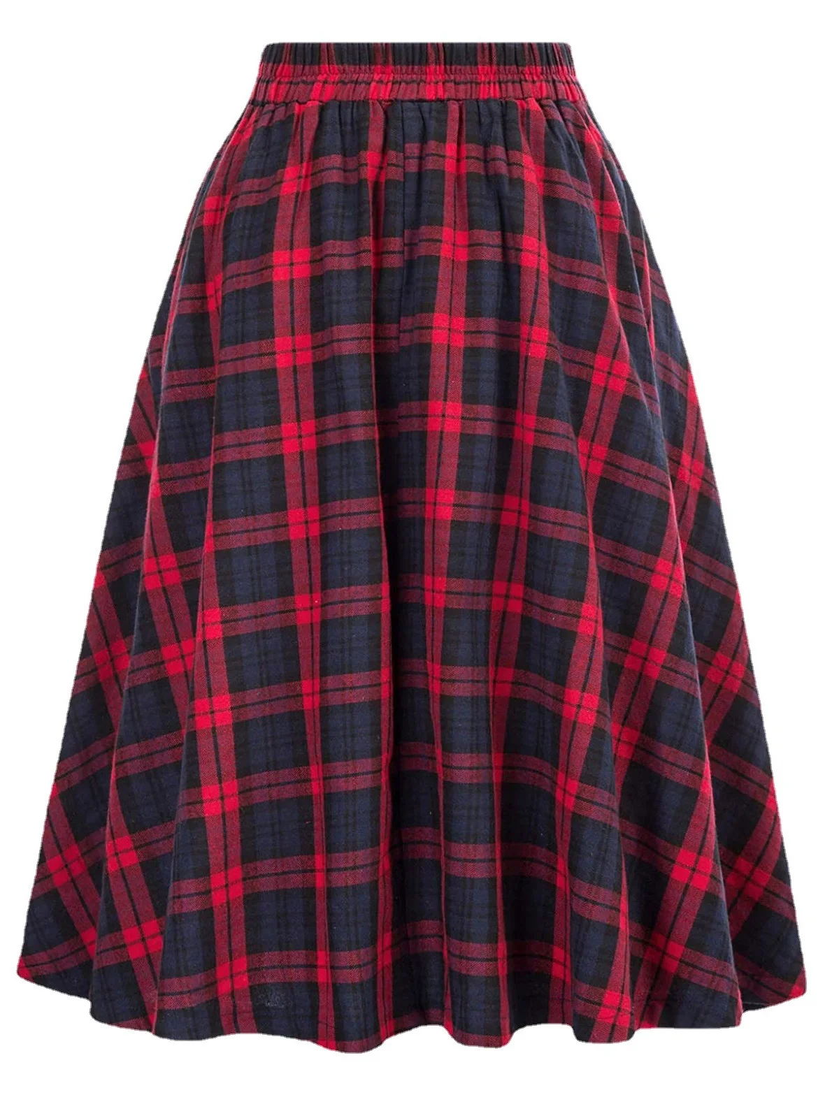 Women Casual Plaid Pleated Spring/Fall Skirt