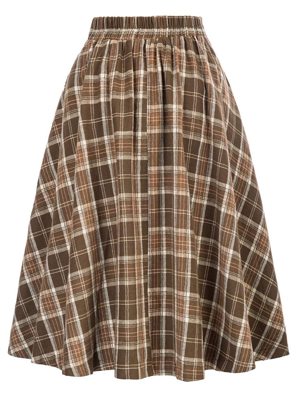 Women Casual Plaid Pleated Spring/Fall Skirt