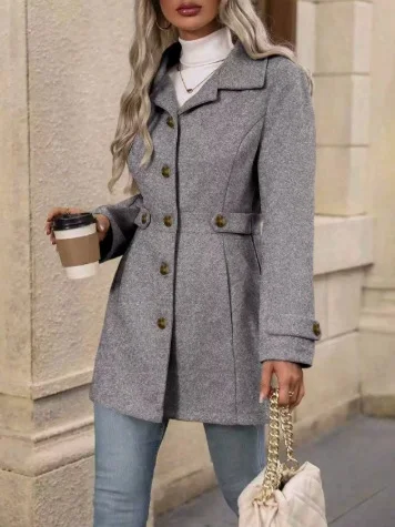 Women Spring/Fall Outerwear Casual Split Joint Plain Long Sleeve Shawl Collar Jacket