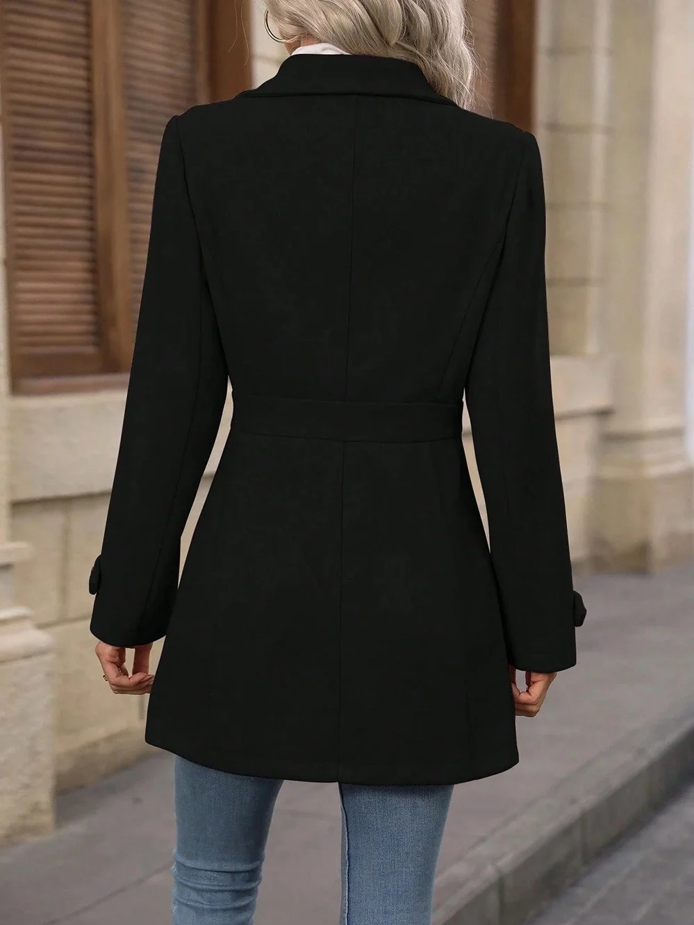 Women Spring/Fall Outerwear Casual Split Joint Plain Long Sleeve Shawl Collar Jacket