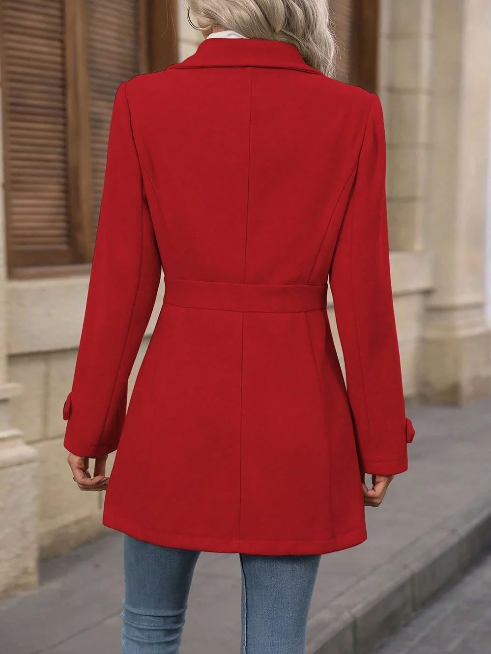 Women Spring/Fall Outerwear Casual Split Joint Plain Long Sleeve Shawl Collar Jacket