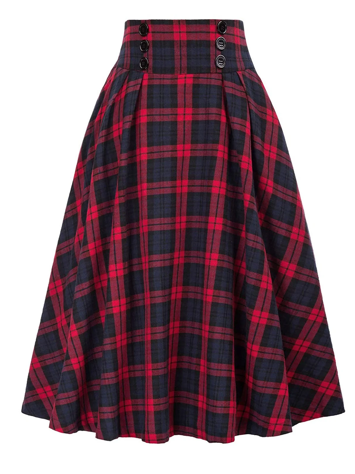 Women Casual Plaid Pleated Spring/Fall Skirt