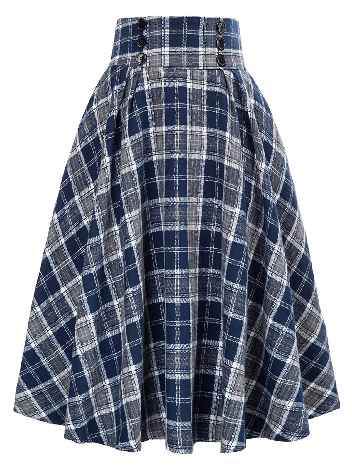 Women Casual Plaid Pleated Spring/Fall Skirt