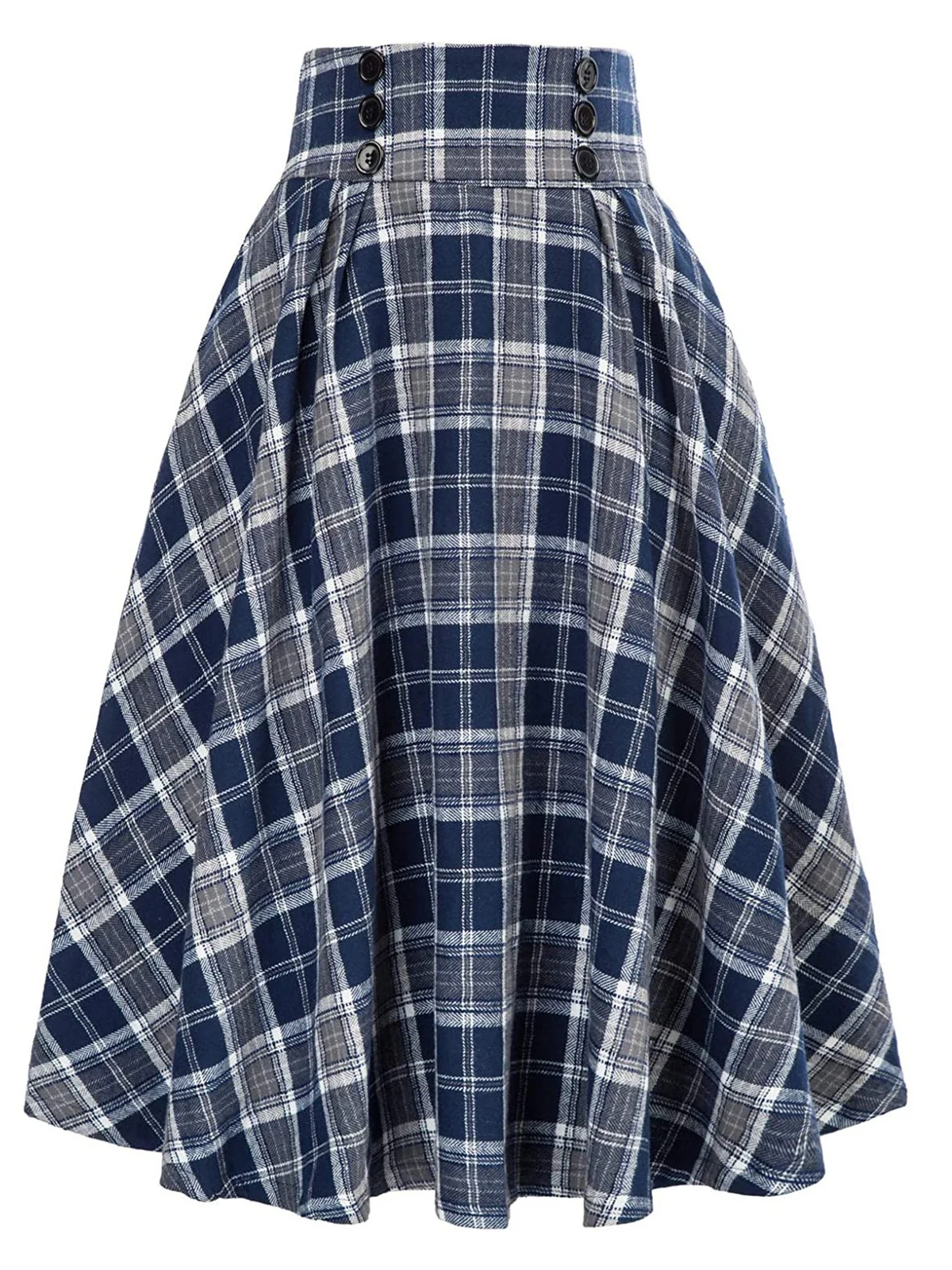 Women Casual Plaid Pleated Spring/Fall Skirt