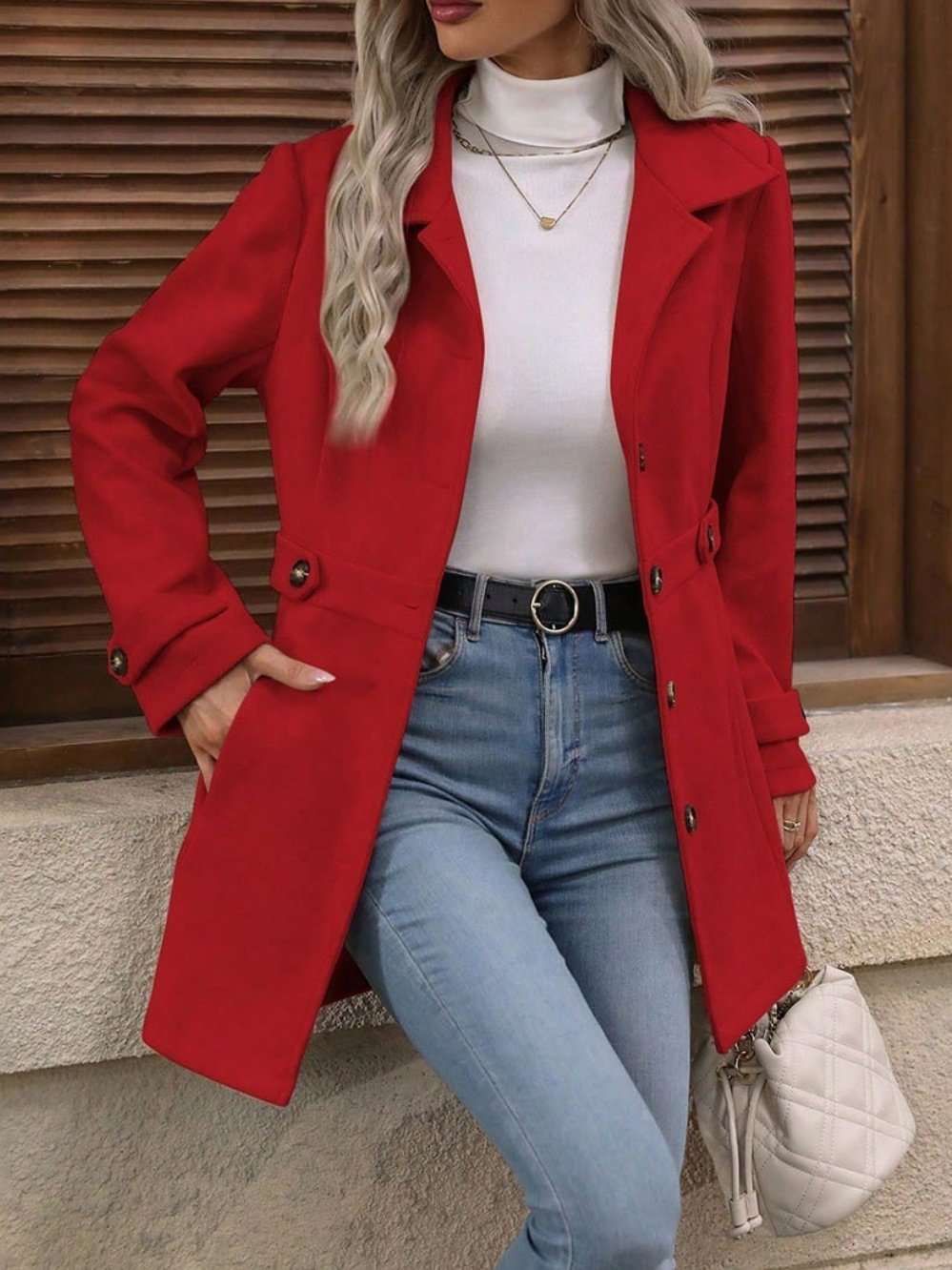 Women Spring/Fall Outerwear Casual Split Joint Plain Long Sleeve Shawl Collar Jacket