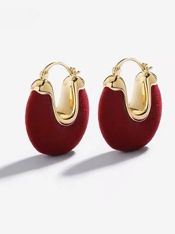 Ankola Red Flocked Earrings - Fashionable Autumn/winter New Style Light Luxury High-end Electroplated Retro Style Earrings