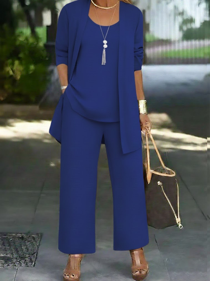 Women Plain Two-Piece Set Daily Long Sleeve Casual Spring/Fall Multi-Piece Set Matching Set