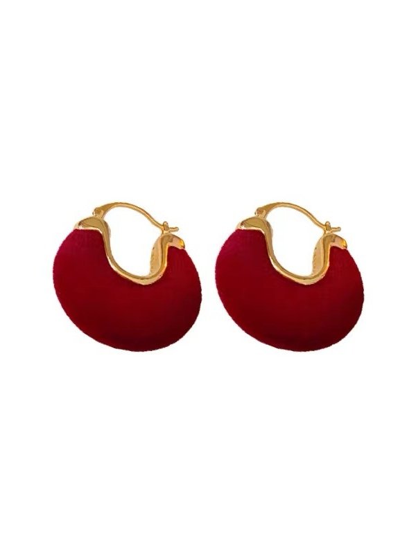 Ankola Red Flocked Earrings - Fashionable Autumn/winter New Style Light Luxury High-end Electroplated Retro Style Earrings