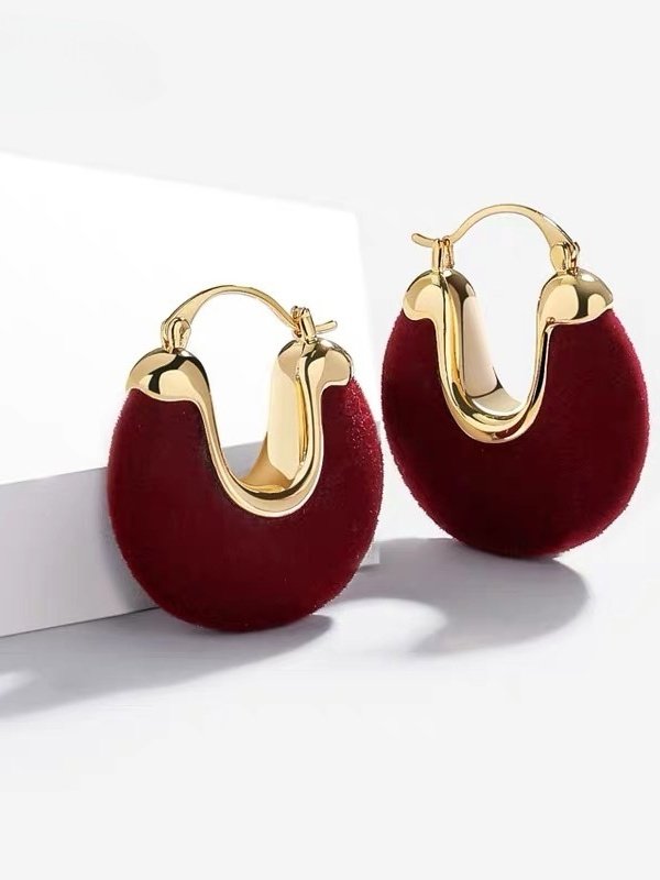 Ankola Red Flocked Earrings - Fashionable Autumn/winter New Style Light Luxury High-end Electroplated Retro Style Earrings
