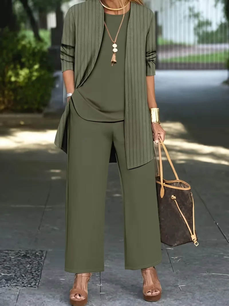 Women Striped Two-Piece Set Daily Long Sleeve Casual Spring/Fall Multi-Piece Set Matching Set