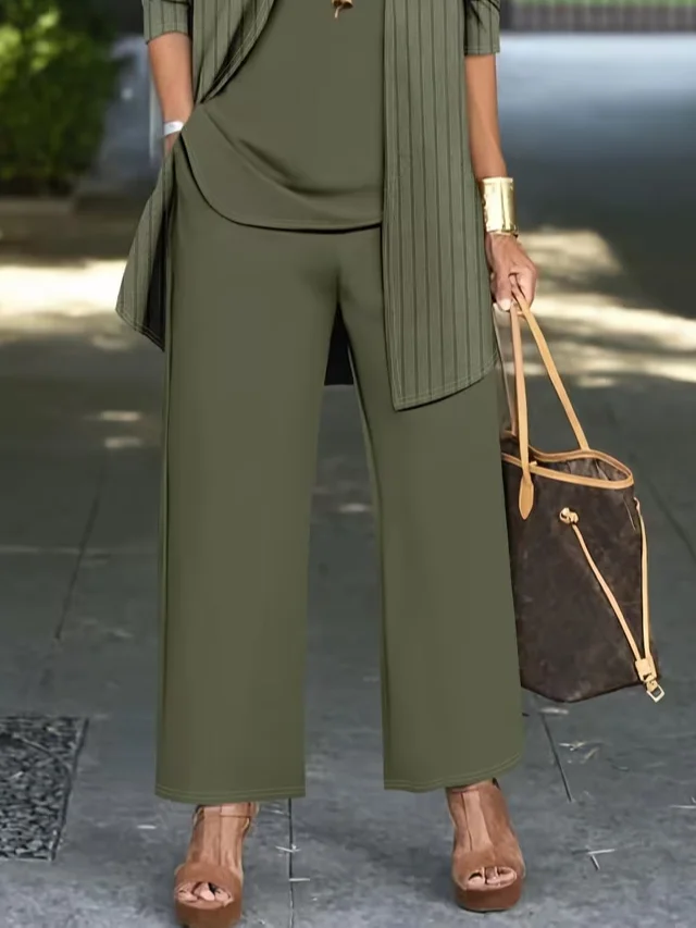 Women Striped Two-Piece Set Daily Long Sleeve Casual Spring/Fall Multi-Piece Set Matching Set