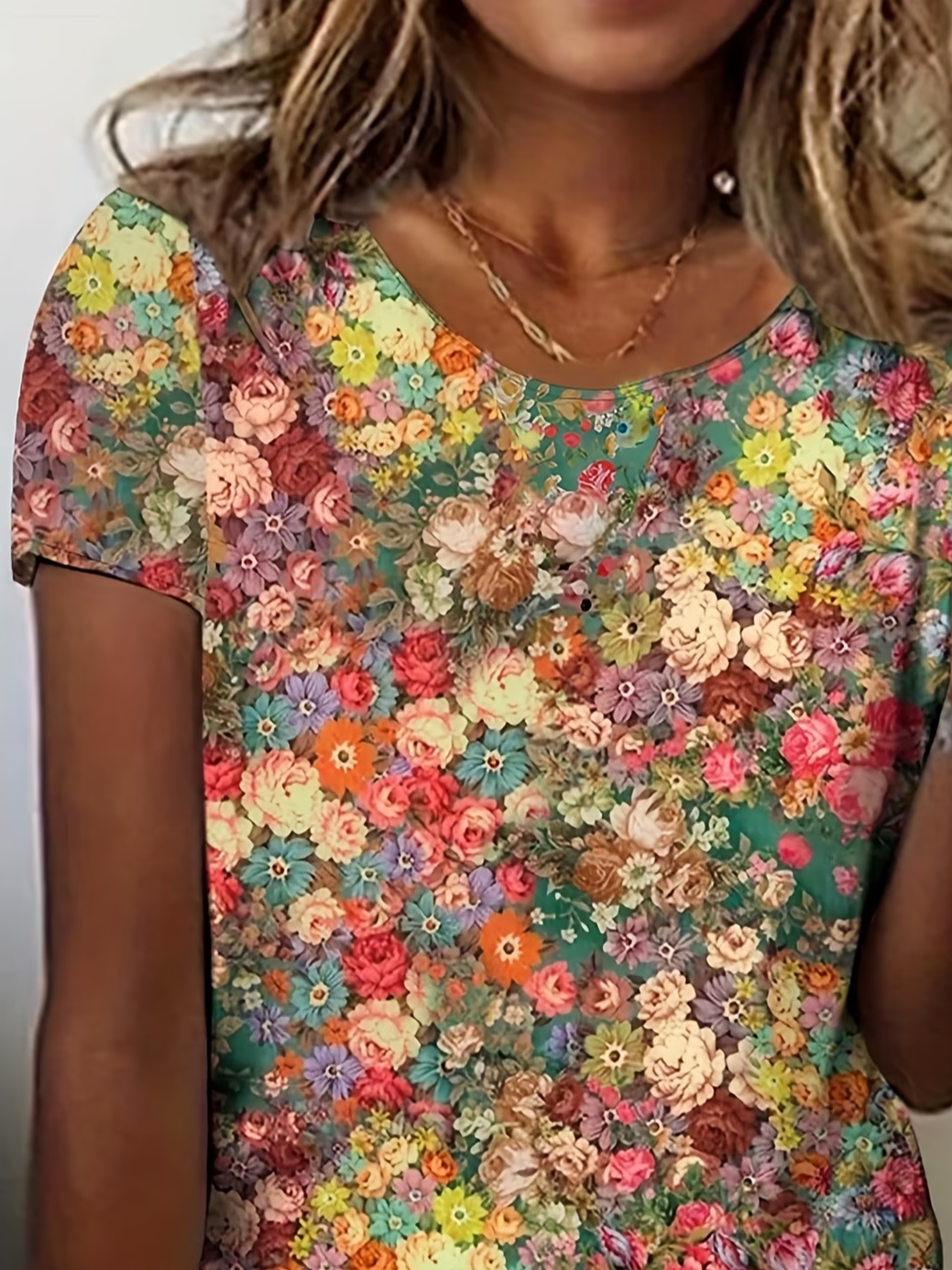 Women Floral Short Sleeve Tee T-shirt Crew Neck Printing Casual Graphic ...