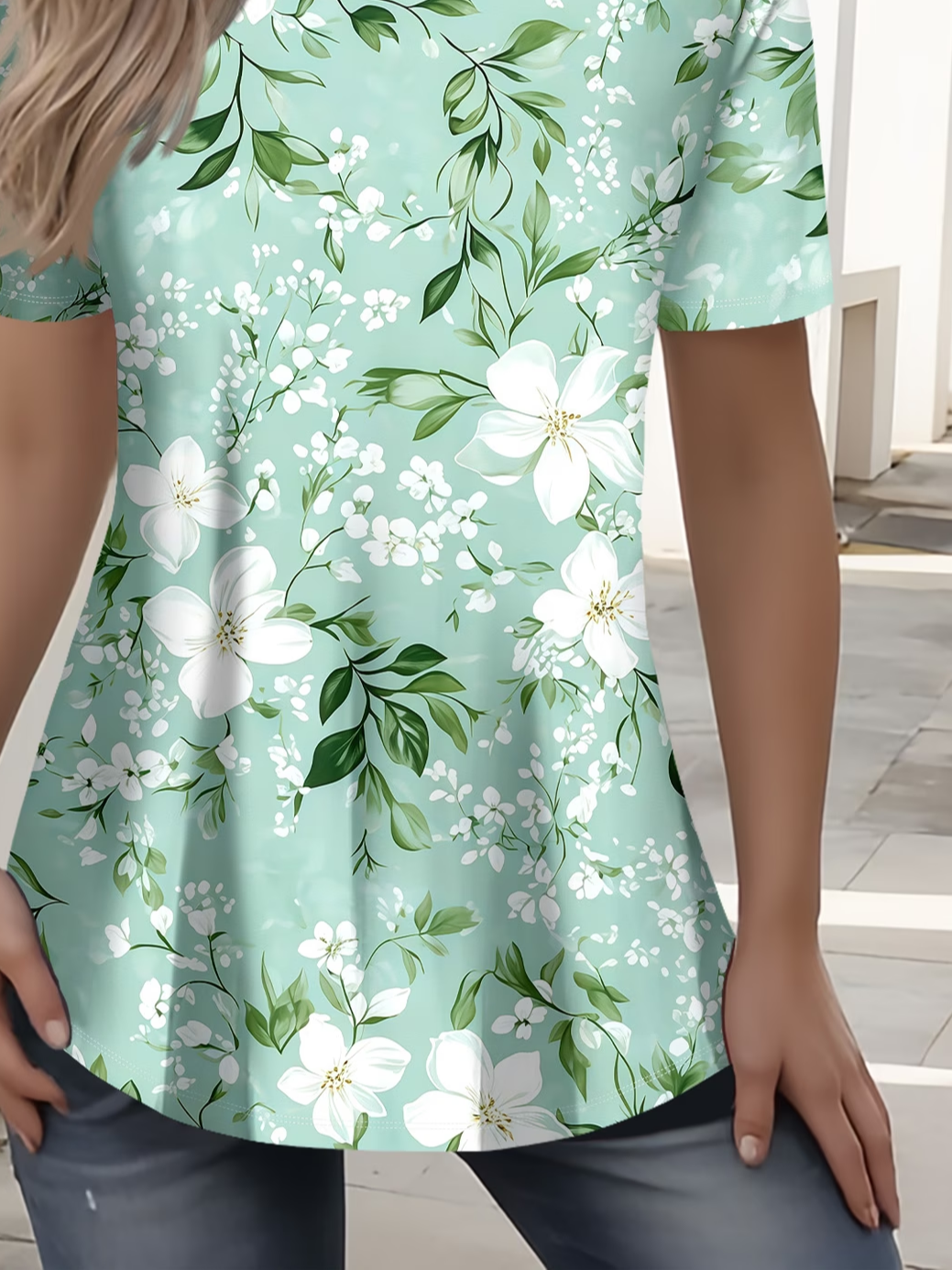 Women Floral Short Sleeve Tee T-shirt Crew Neck Printing Casual Graphic ...