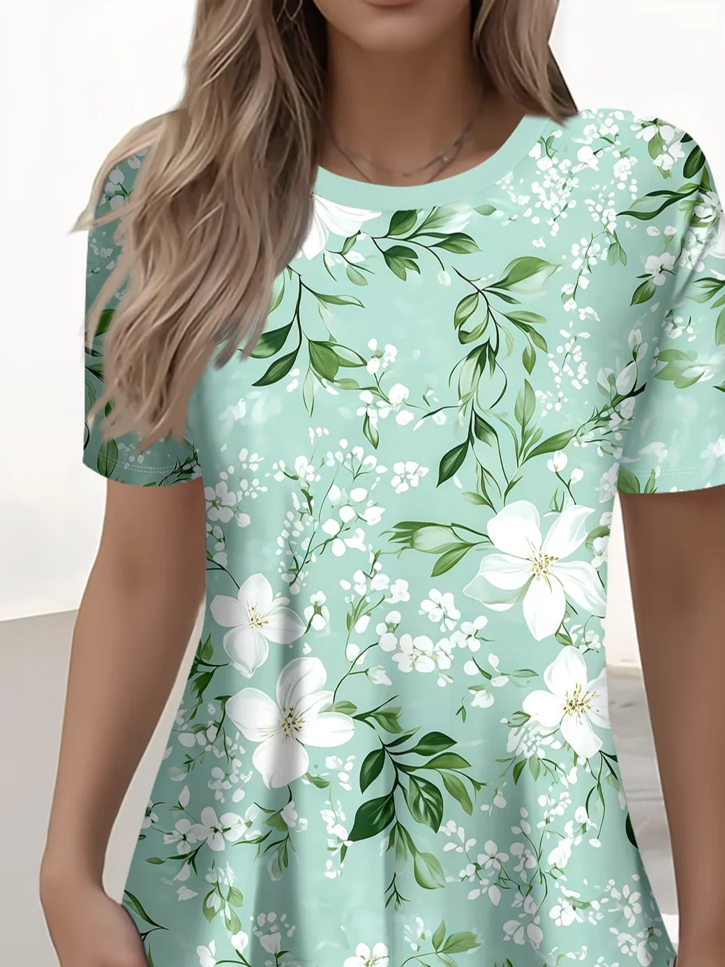 Women Floral Short Sleeve Tee T-shirt Crew Neck Printing Casual Graphic ...