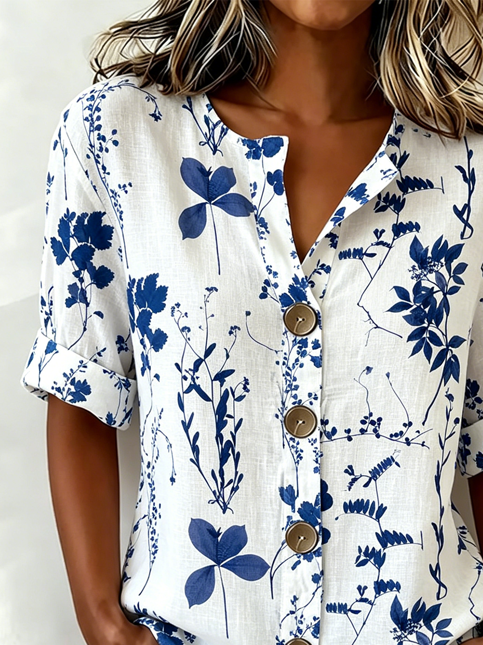 Women Floral V Neck Half Sleeve Shirt Casual Daily Summer Top ...