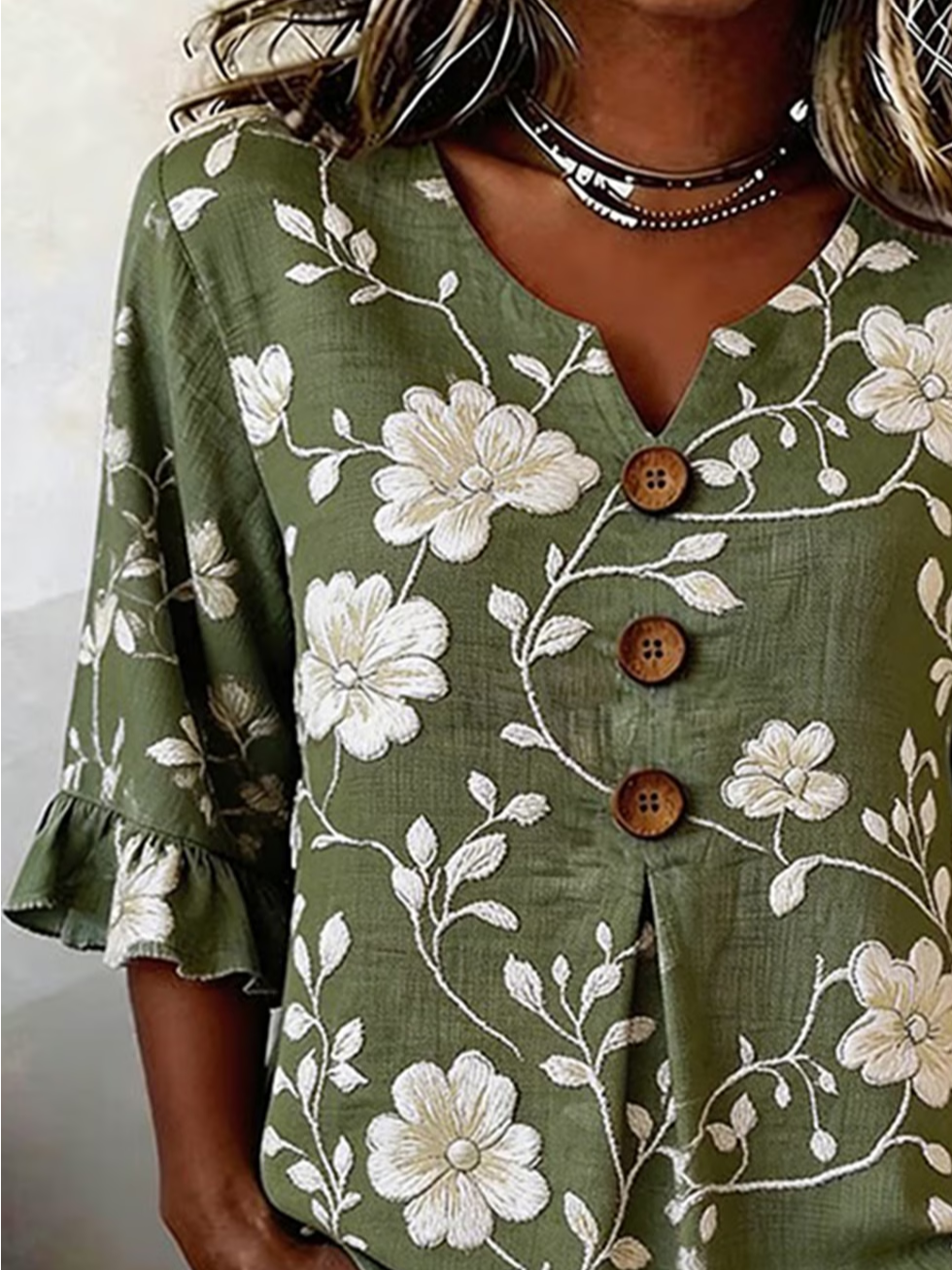 Women Floral V Neck Half Sleeve Blouse Printing Vintage Daily Summer ...