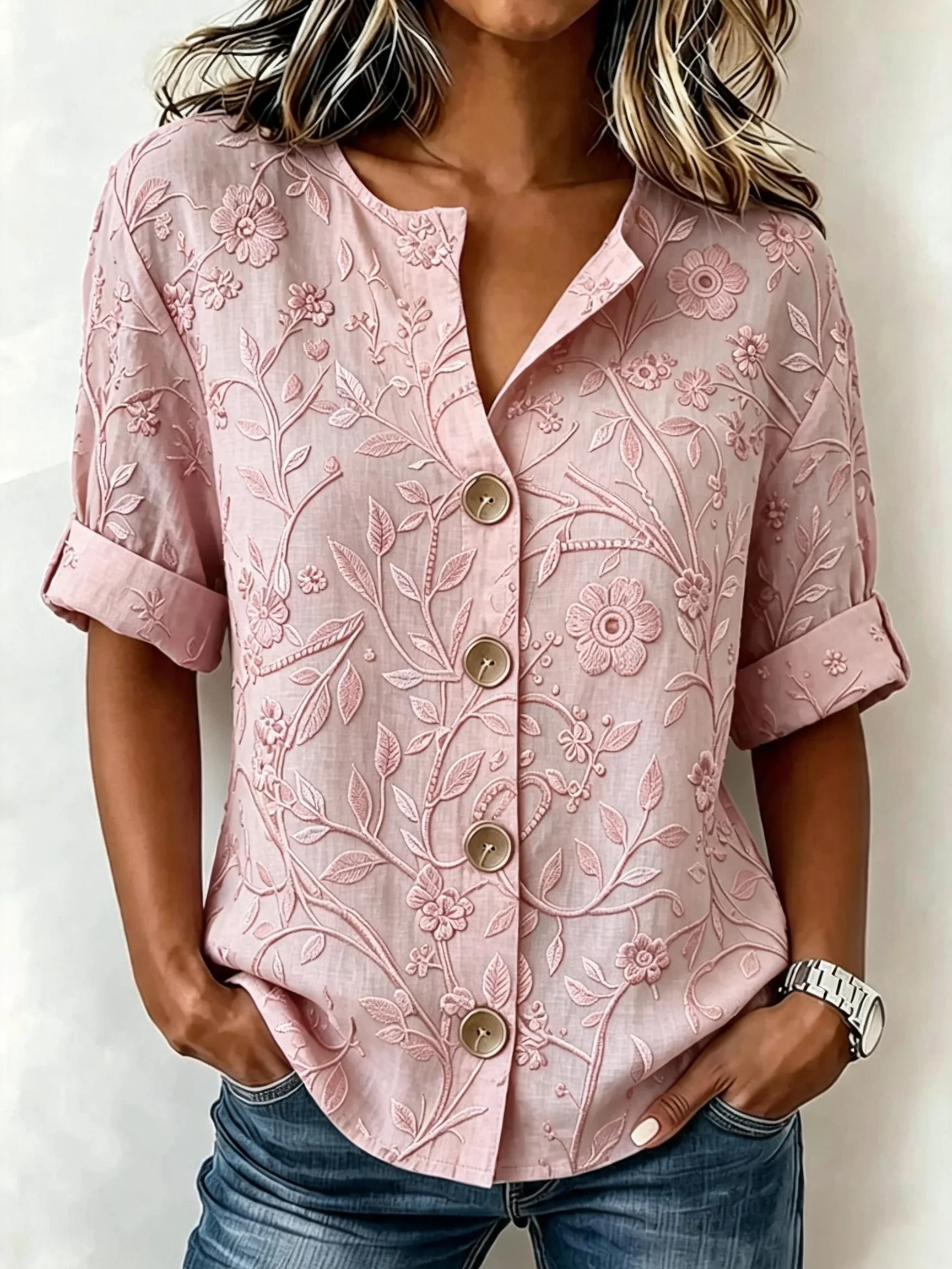 Women Floral V Neck Half Sleeve Shirt Casual Daily Summer Top ...