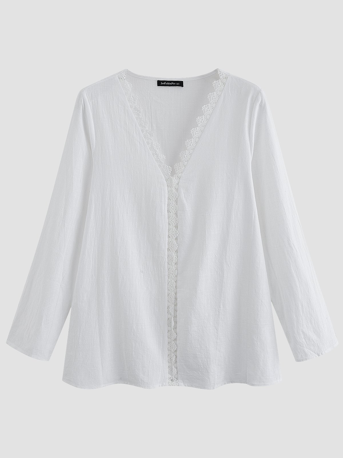 Solid Paneled Long Sleeve V Neck Shirts & Tops