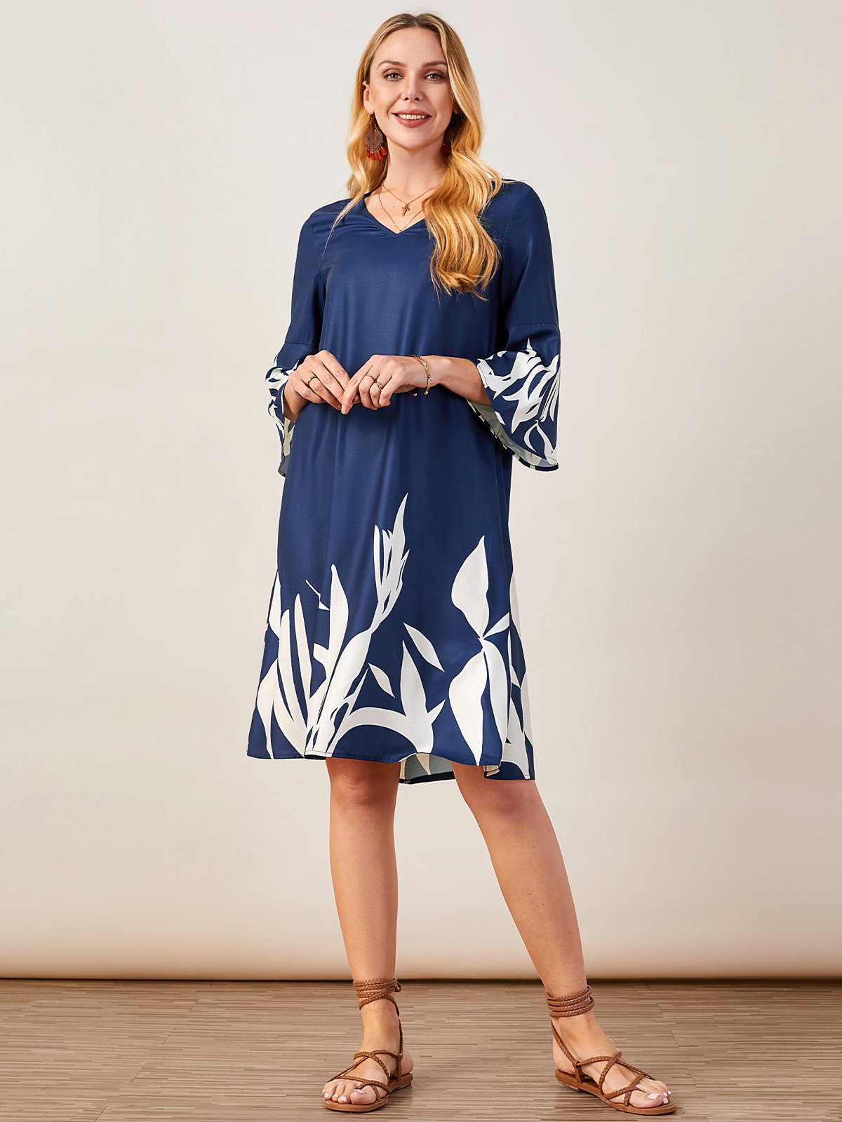 V Neck Loosen Flare Sleeve Prom Dresses justfashionnow