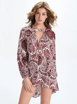 Burgundy Keyhole High Low Tribal Printed Tunic Top