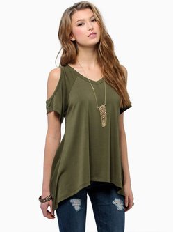 Army Green Solid Short Sleeve Cold Shoulder Top Army Green Solid Short Sleeve Cold Shoulder Top