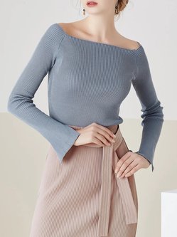 White Simple Knitted Cotton-blend Off Shoulder Cold Shoulder (Off Shoulder) Top White Simple Knitted Cotton-blend Off Shoulder Cold Shoulder (Off Shoulder) Top