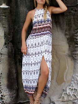 Tribal A-line Sleeveless Racerback Slit Boho Dress