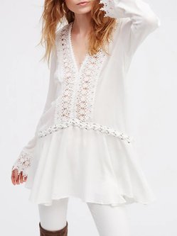 https://www.justfashionnow.com/shop/sexy-dresses-298/color-white.html White Lace Trim Lace Up Solid Sexy V Neck Dress